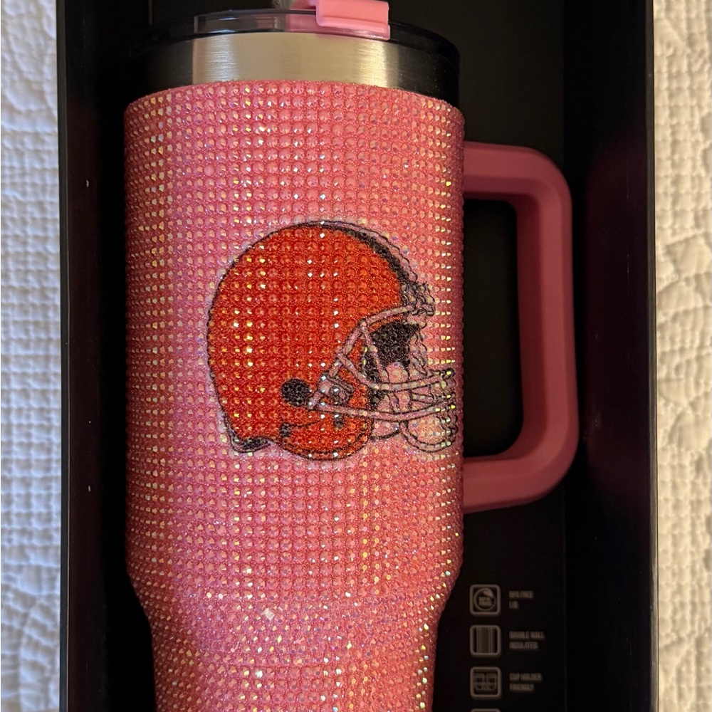 Cleveland Browns Pink Rhinestone Tumbler 40 oz